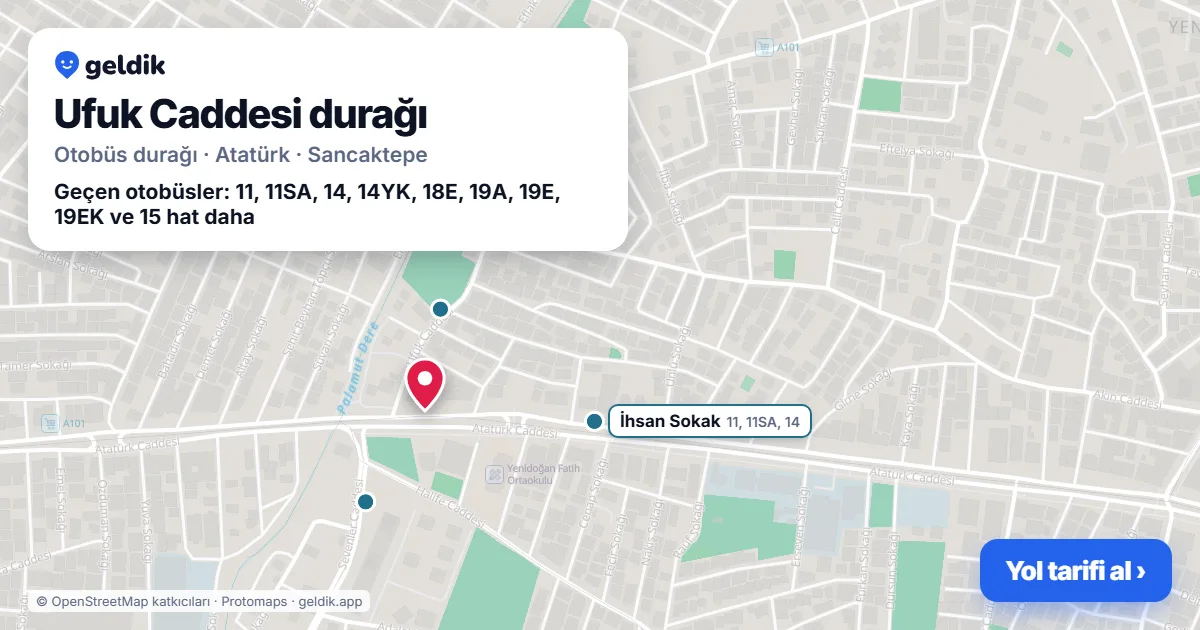 Ufuk Caddesi otobüs durağı haritada: konumu ve yakındaki duraklar
