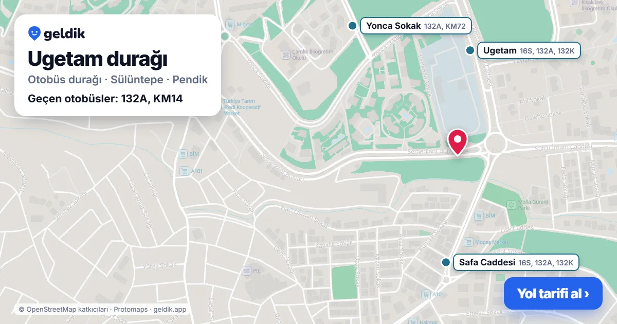 Ugetam otobüs durağı haritada: konumu ve yakındaki duraklar