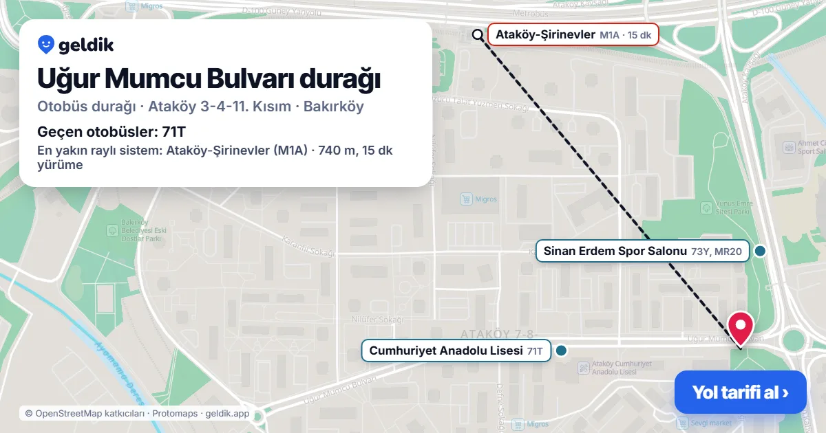 Uğur Mumcu Bulvarı otobüs durağı haritada: konumu ve yakındaki duraklar