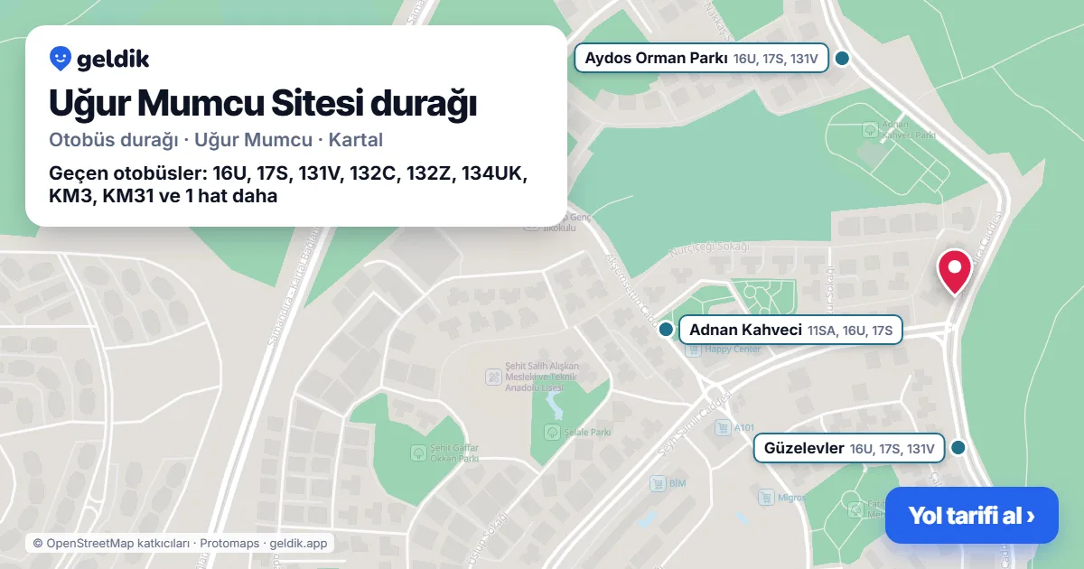 Uğur Mumcu Sitesi otobüs durağı haritada: konumu ve yakındaki duraklar