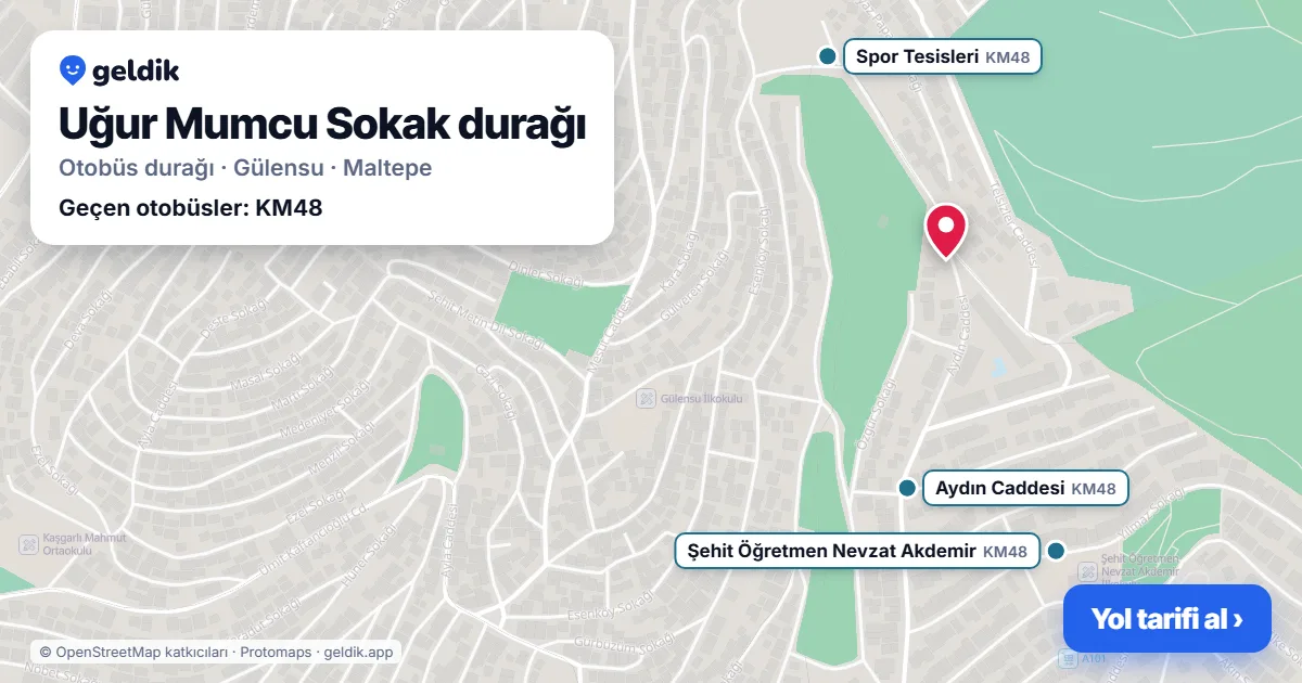 Uğur Mumcu Sokak otobüs durağı haritada: konumu ve yakındaki duraklar