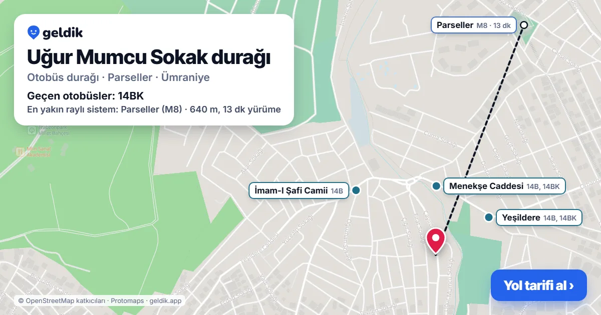 Uğur Mumcu Sokak otobüs durağı haritada: konumu ve yakındaki duraklar