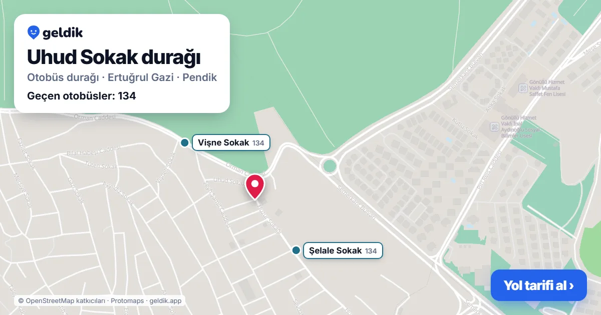 Uhud Sokak otobüs durağı haritada: konumu ve yakındaki duraklar