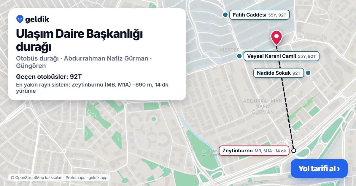 Ulaşım Daire Başkanlığı otobüs durağı haritada: konumu ve yakındaki duraklar