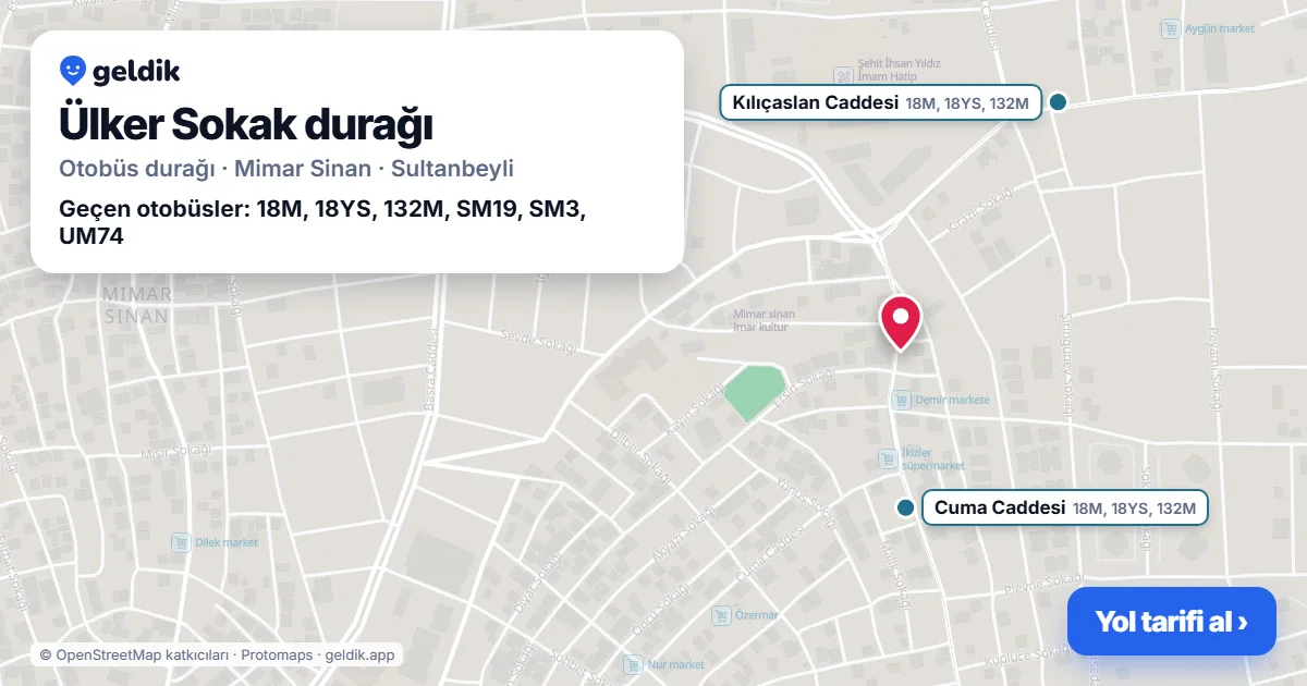 Ülker Sokak otobüs durağı haritada: konumu ve yakındaki duraklar