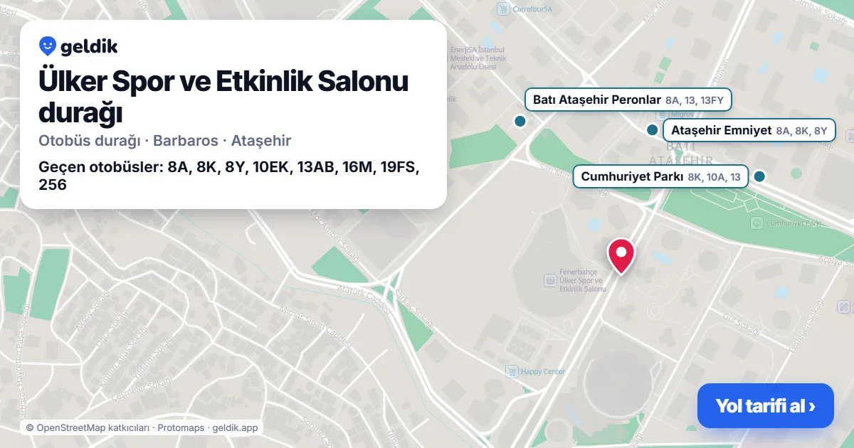 Ülker Spor ve Etkinlik Salonu otobüs durağı haritada: konumu ve yakındaki duraklar