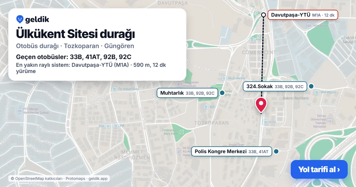 Ülkükent Sitesi otobüs durağı haritada: konumu ve yakındaki duraklar