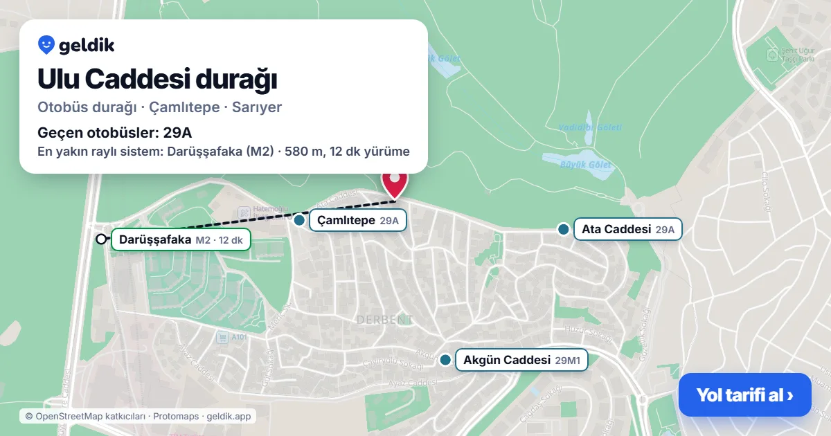 Ulu Caddesi otobüs durağı haritada: konumu ve yakındaki duraklar
