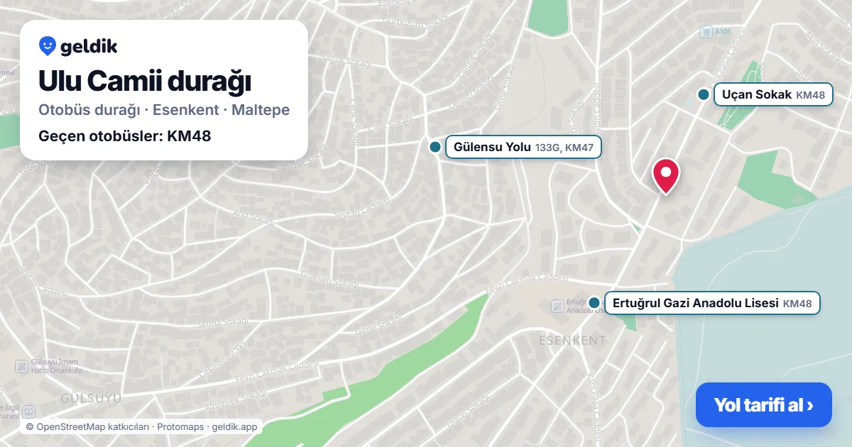 Ulu Camii otobüs durağı haritada: konumu ve yakındaki duraklar