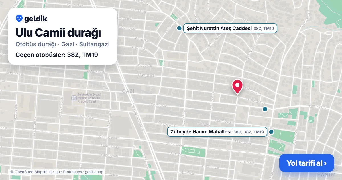Ulu Camii otobüs durağı haritada: konumu ve yakındaki duraklar