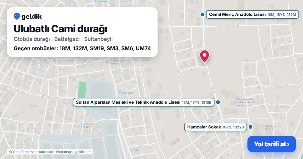 Ulubatlı Cami otobüs durağı haritada: konumu ve yakındaki duraklar