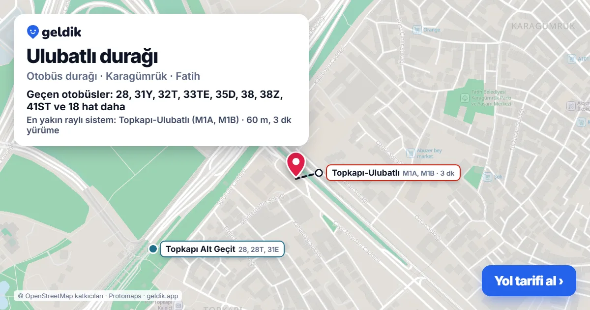 Ulubatlı otobüs durağı haritada: konumu ve yakındaki duraklar