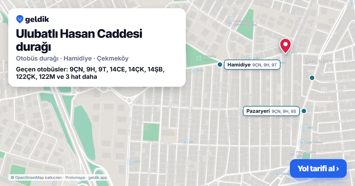 Ulubatlı Hasan Caddesi otobüs durağı haritada: konumu ve yakındaki duraklar