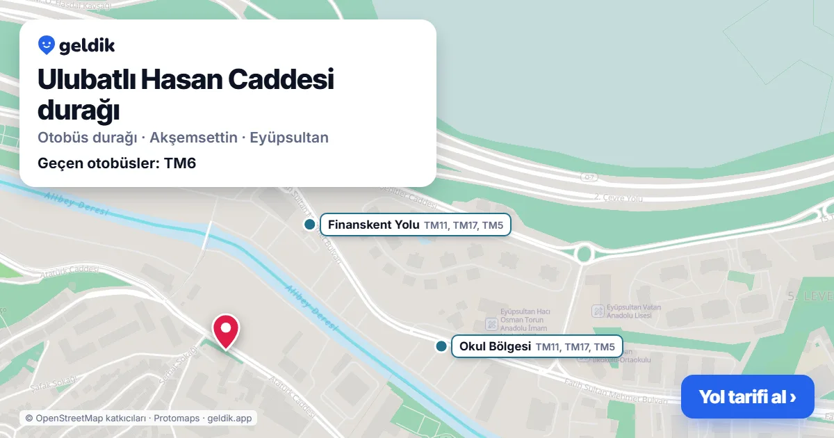 Ulubatlı Hasan Caddesi otobüs durağı haritada: konumu ve yakındaki duraklar