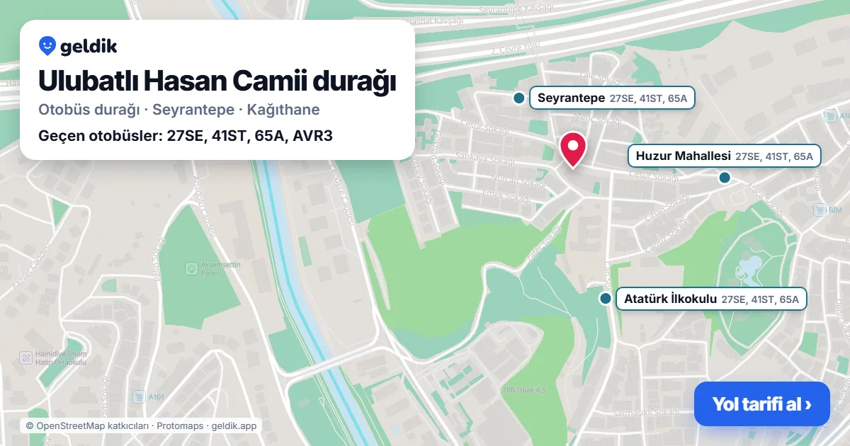 Ulubatlı Hasan Camii otobüs durağı haritada: konumu ve yakındaki duraklar