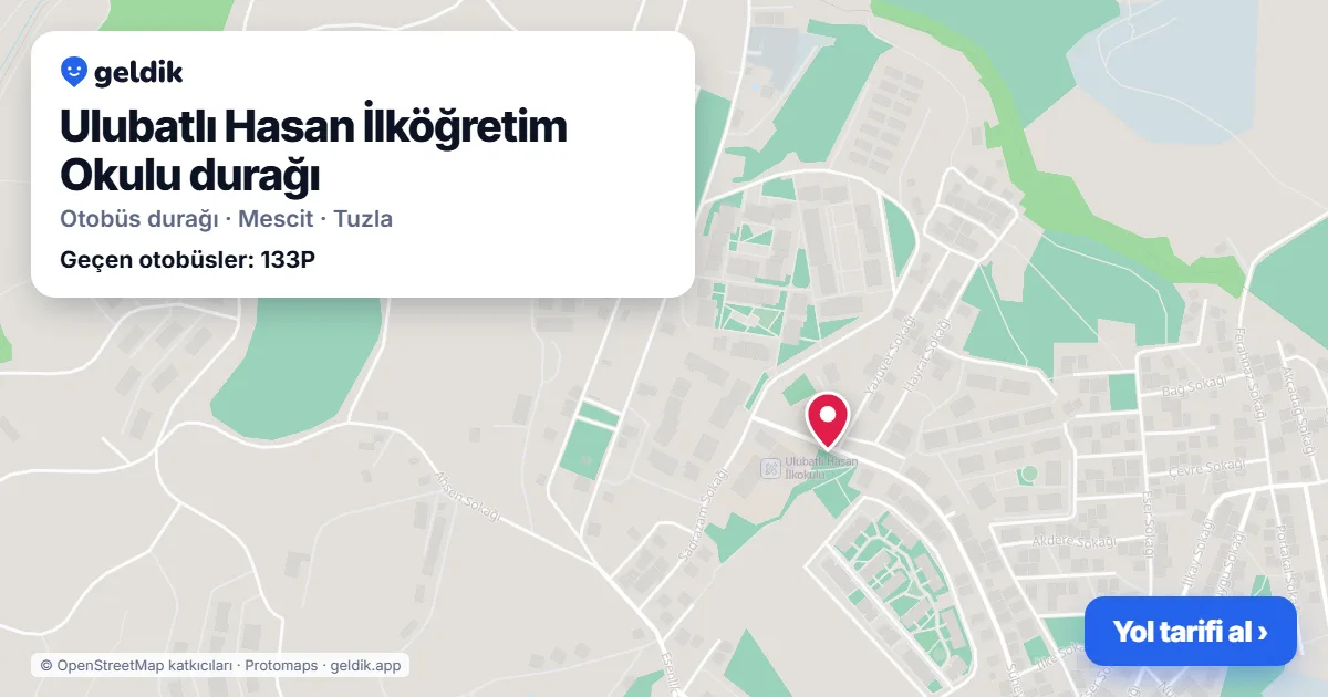 Ulubatlı Hasan İlköğretim Okulu otobüs durağı haritada: konumu ve yakındaki duraklar