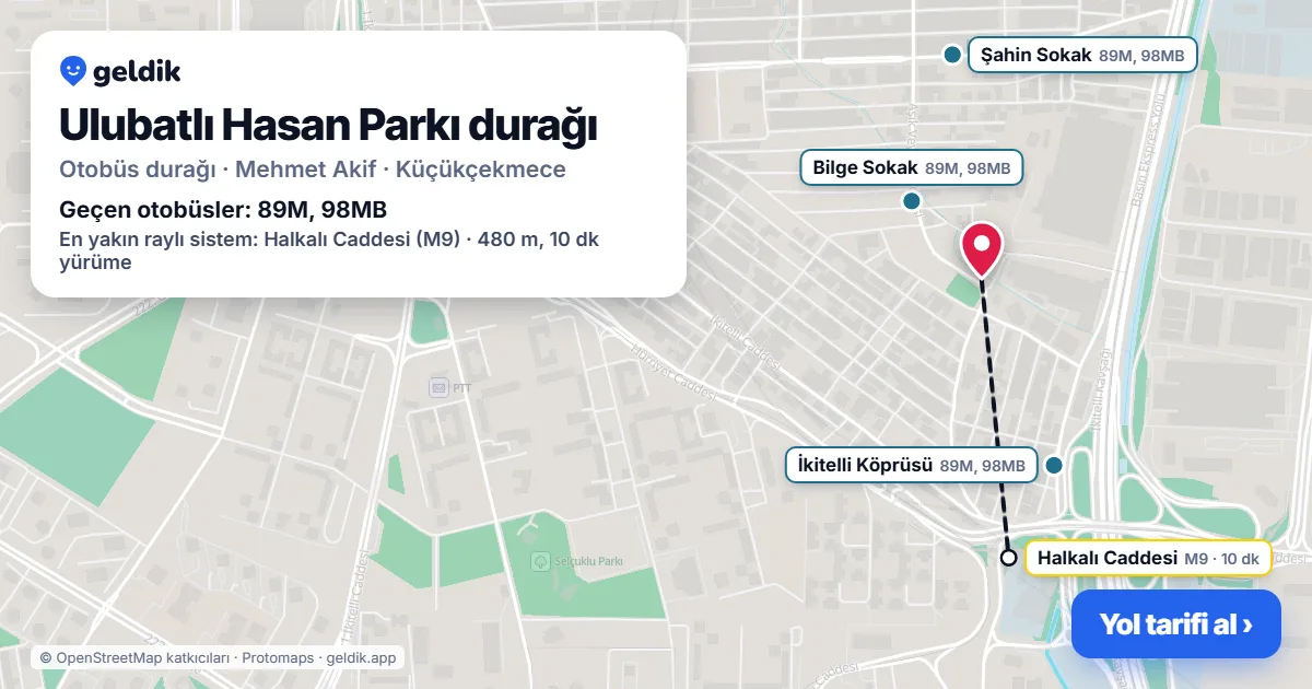 Ulubatlı Hasan Parkı otobüs durağı haritada: konumu ve yakındaki duraklar