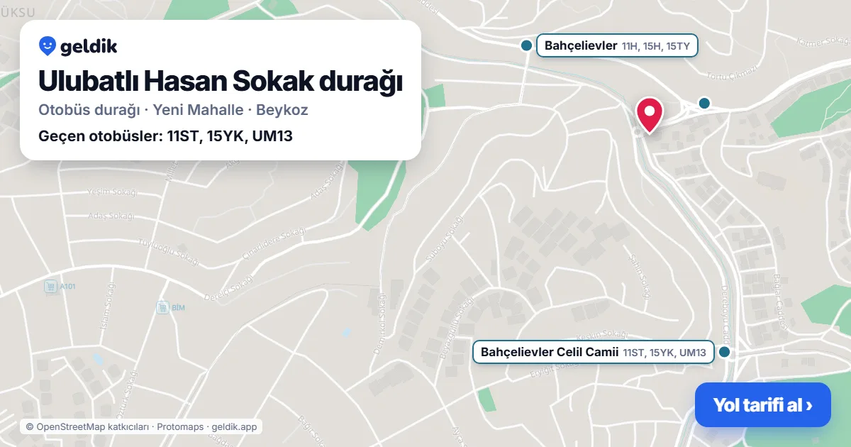 Ulubatlı Hasan Sokak otobüs durağı haritada: konumu ve yakındaki duraklar