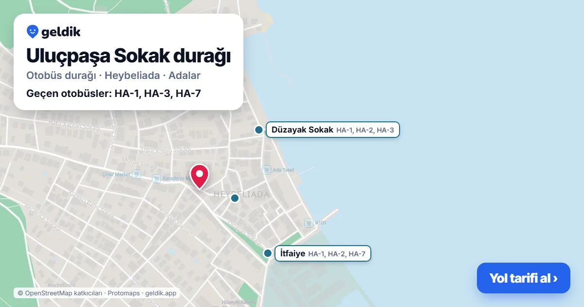 Uluçpaşa Sokak otobüs durağı haritada: konumu ve yakındaki duraklar