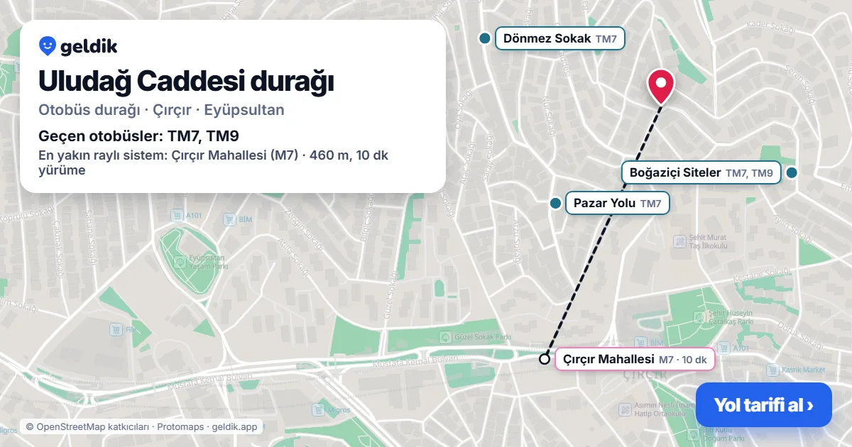 Uludağ Caddesi otobüs durağı haritada: konumu ve yakındaki duraklar