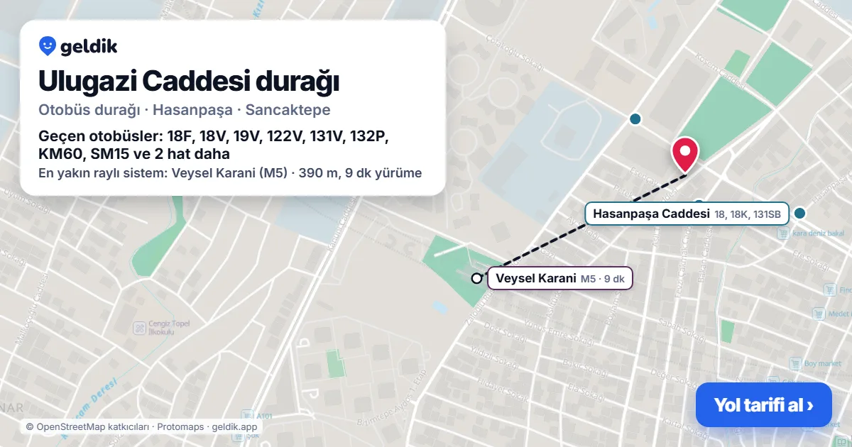 Ulugazi Caddesi otobüs durağı haritada: konumu ve yakındaki duraklar