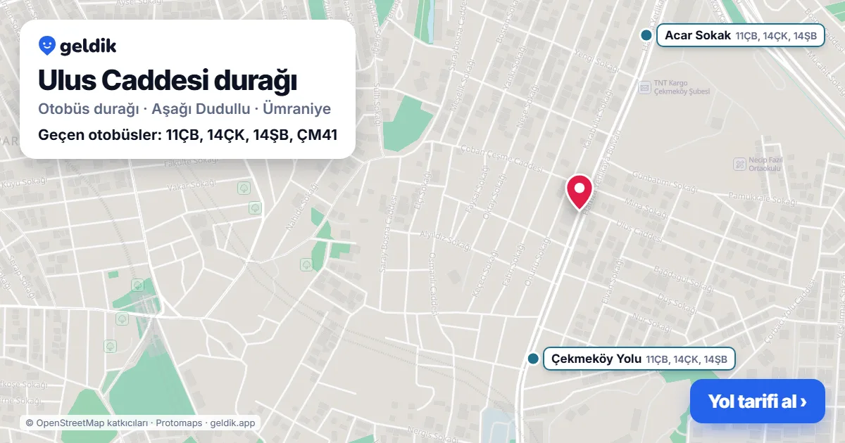 Ulus Caddesi otobüs durağı haritada: konumu ve yakındaki duraklar
