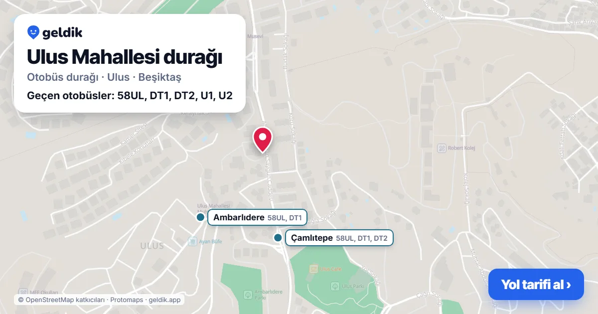 Ulus Mahallesi otobüs durağı haritada: konumu ve yakındaki duraklar