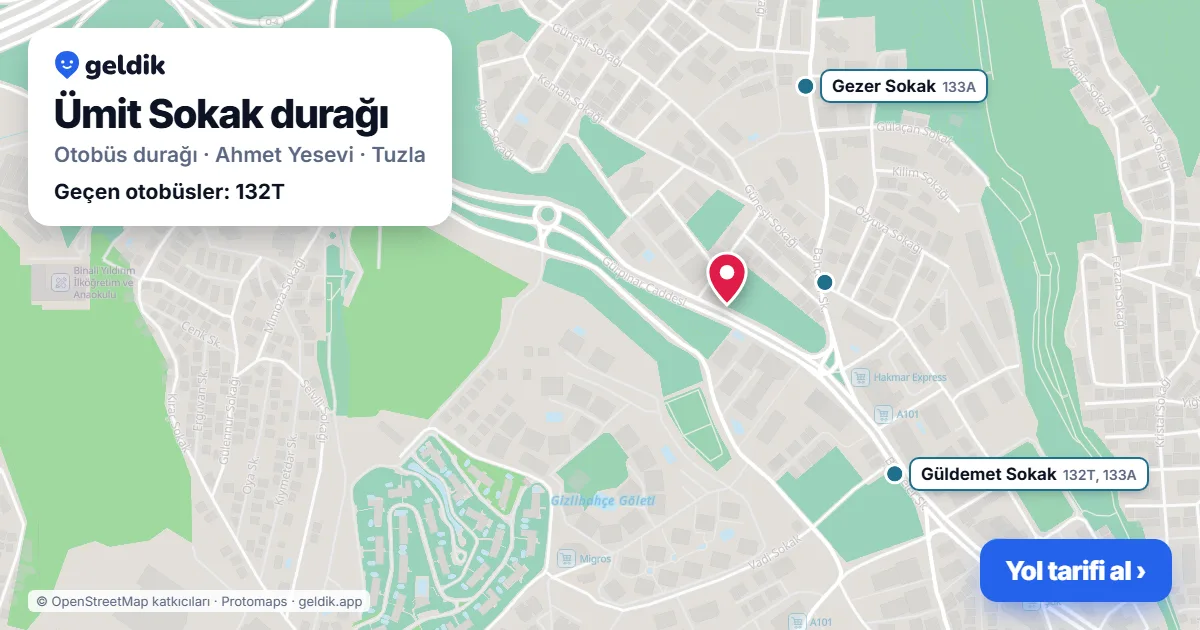 Ümit Sokak otobüs durağı haritada: konumu ve yakındaki duraklar