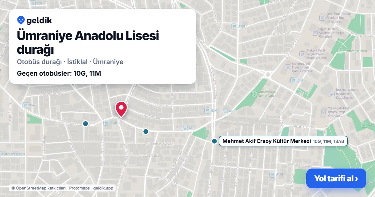 Ümraniye Anadolu Lisesi otobüs durağı haritada: konumu ve yakındaki duraklar