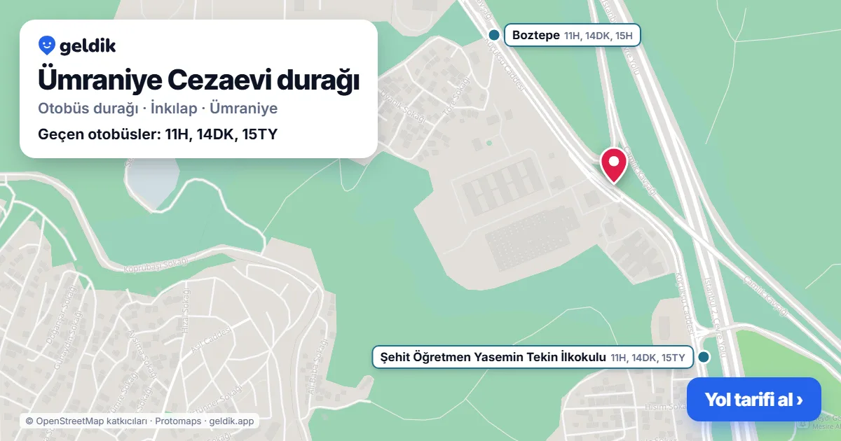 Ümraniye Cezaevi otobüs durağı haritada: konumu ve yakındaki duraklar