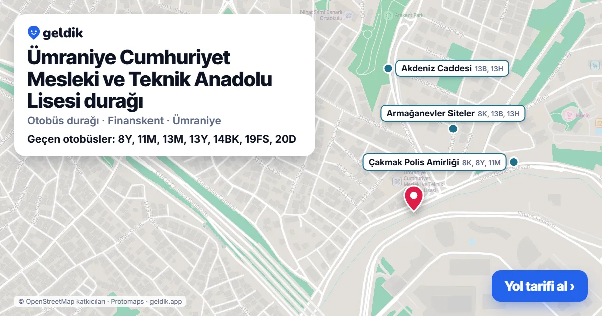Ümraniye Cumhuriyet Mesleki ve Teknik Anadolu Lisesi otobüs durağı haritada: konumu ve yakındaki duraklar