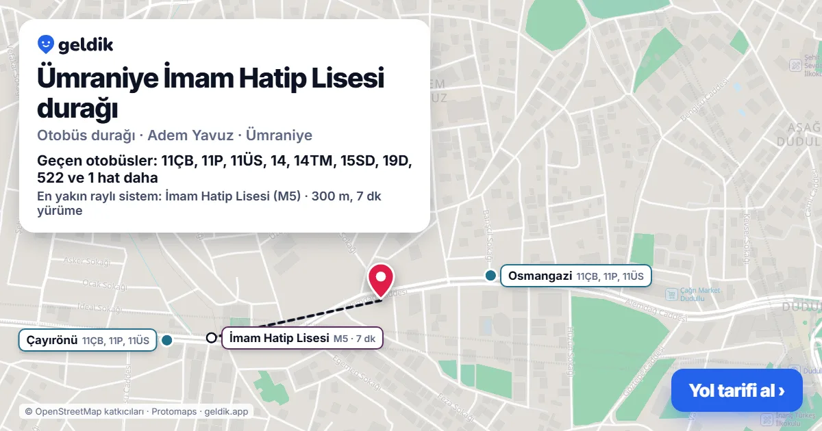 Ümraniye İmam Hatip Lisesi otobüs durağı haritada: konumu ve yakındaki duraklar