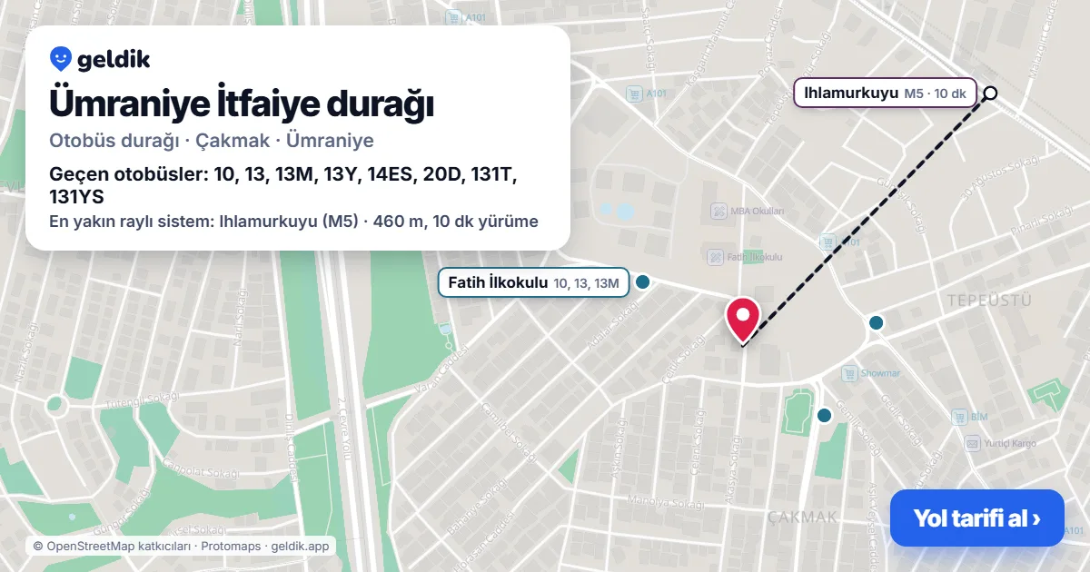 Ümraniye İtfaiye otobüs durağı haritada: konumu ve yakındaki duraklar