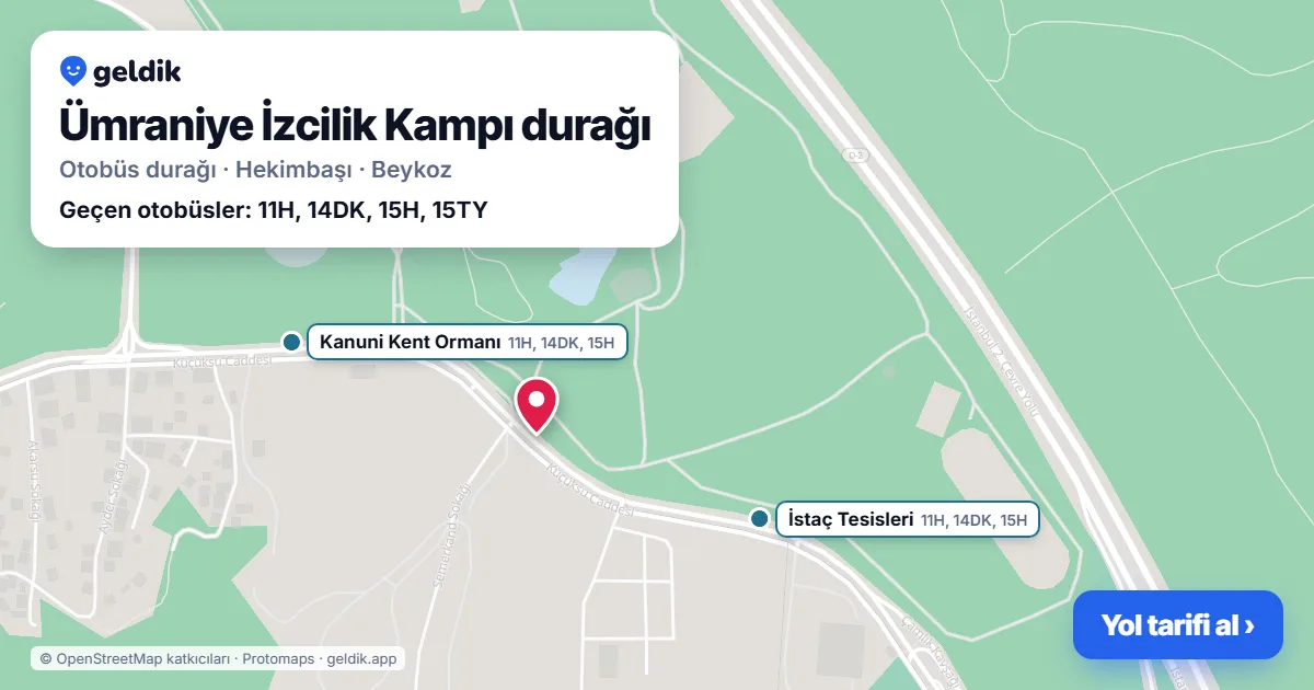 Ümraniye İzcilik Kampı otobüs durağı haritada: konumu ve yakındaki duraklar