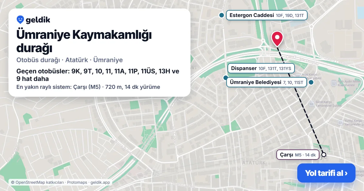 Ümraniye Kaymakamlığı otobüs durağı haritada: konumu ve yakındaki duraklar