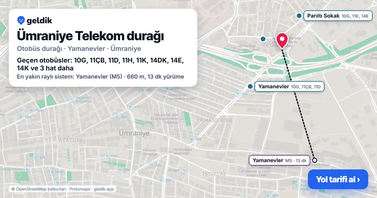 Ümraniye Telekom otobüs durağı haritada: konumu ve yakındaki duraklar