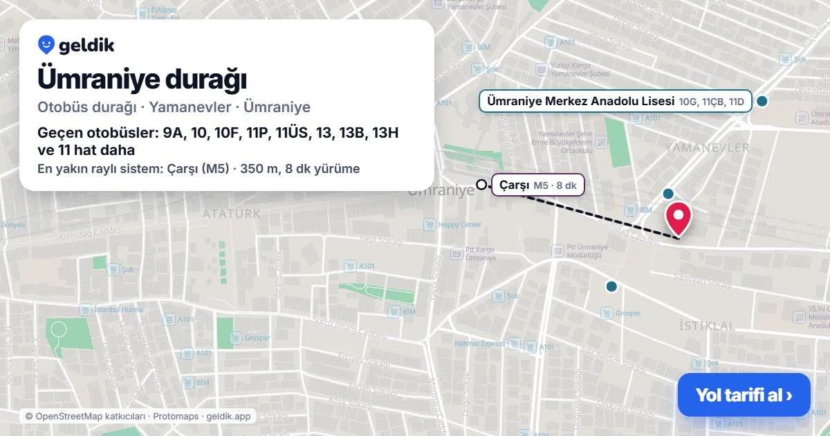 Ümraniye otobüs durağı haritada: konumu ve yakındaki duraklar