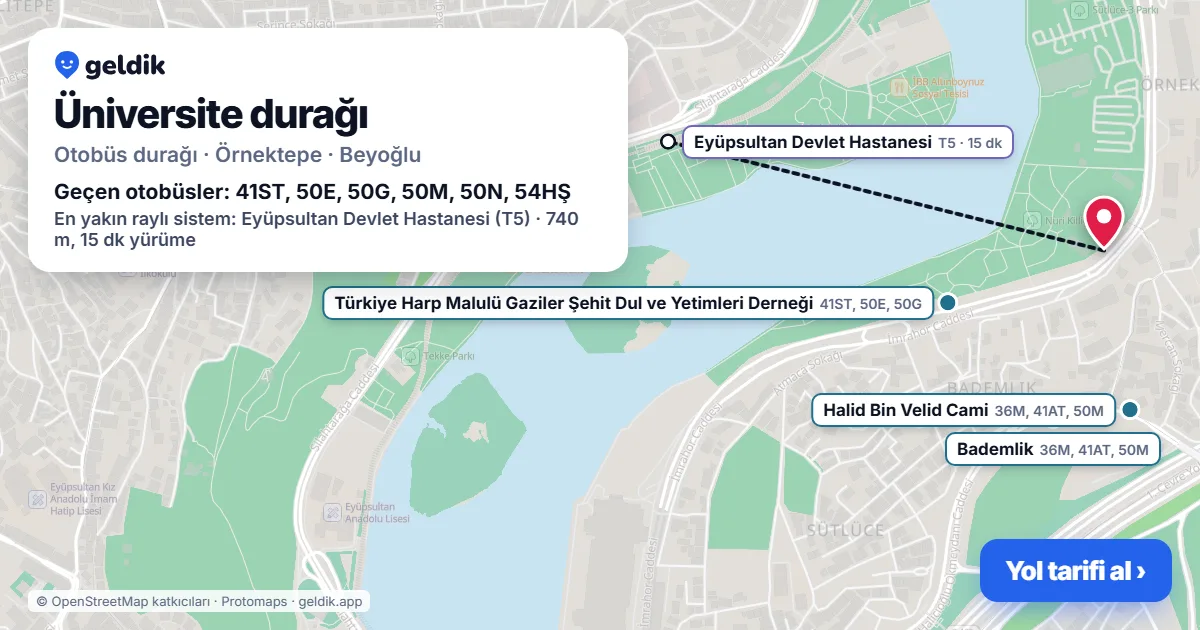 Üniversite otobüs durağı haritada: konumu ve yakındaki duraklar