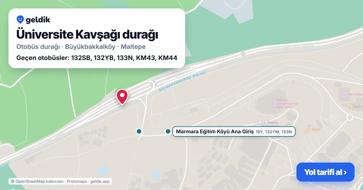 Üniversite Kavşağı otobüs durağı haritada: konumu ve yakındaki duraklar
