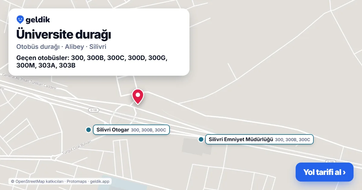 Üniversite otobüs durağı haritada: konumu ve yakındaki duraklar