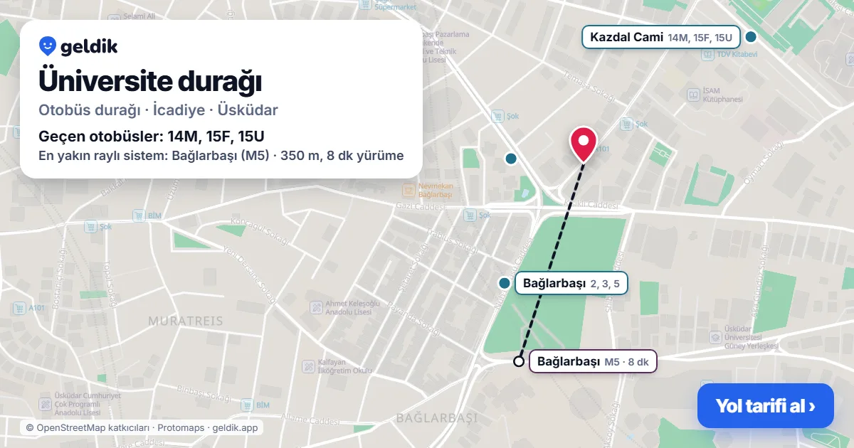 Üniversite otobüs durağı haritada: konumu ve yakındaki duraklar
