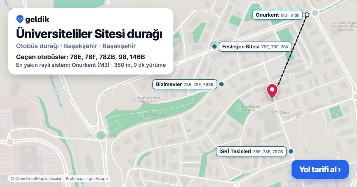 Üniversiteliler Sitesi otobüs durağı haritada: konumu ve yakındaki duraklar
