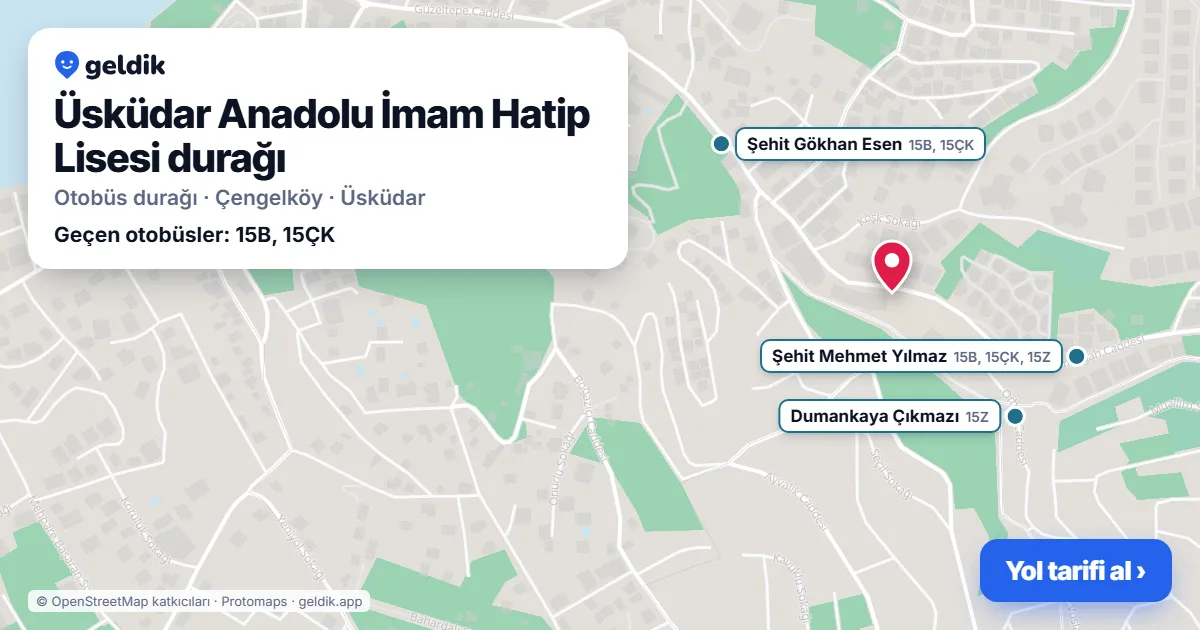 Üsküdar Anadolu İmam Hatip Lisesi otobüs durağı haritada: konumu ve yakındaki duraklar