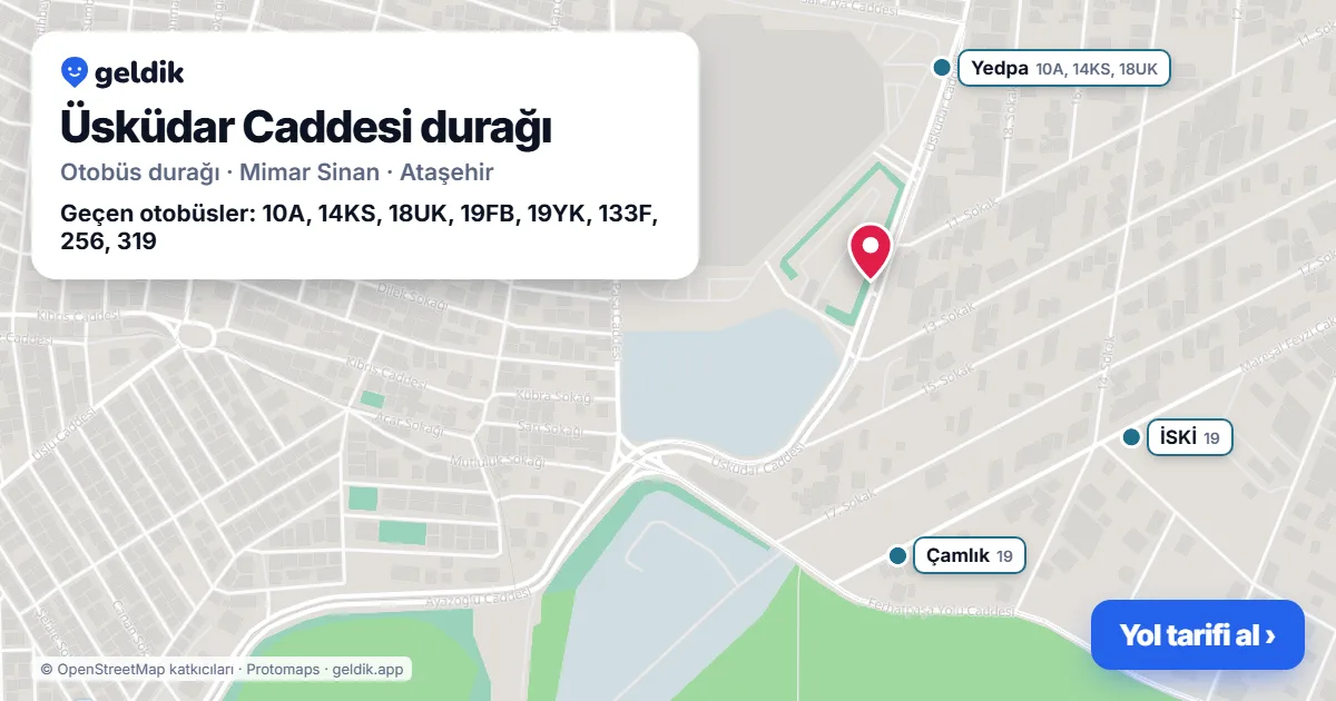 Üsküdar Caddesi otobüs durağı haritada: konumu ve yakındaki duraklar