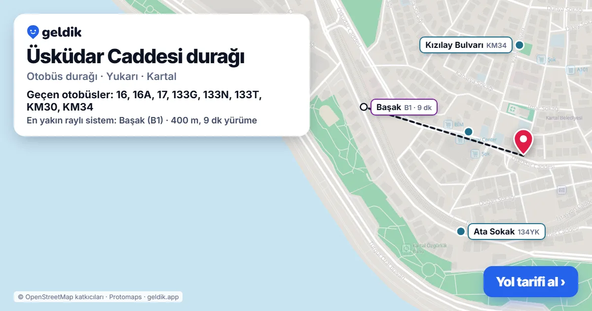 Üsküdar Caddesi otobüs durağı haritada: konumu ve yakındaki duraklar