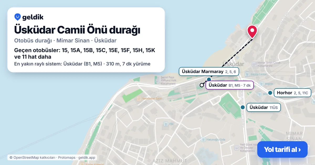 Üsküdar Camii Önü otobüs durağı haritada: konumu ve yakındaki duraklar