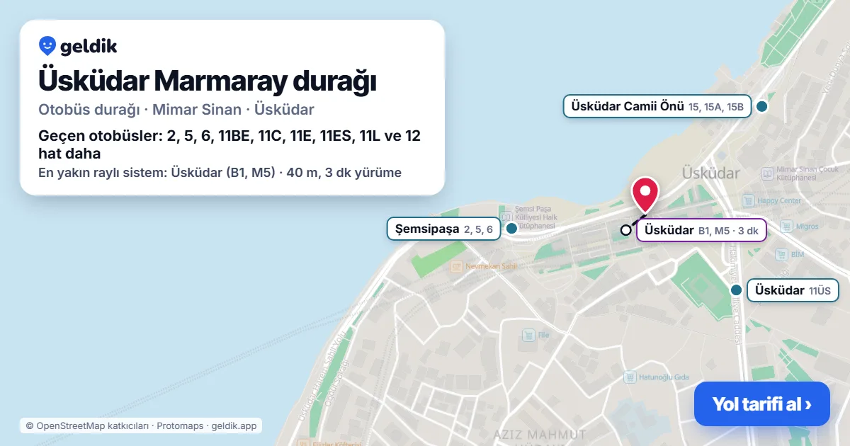 Üsküdar Marmaray otobüs durağı haritada: konumu ve yakındaki duraklar