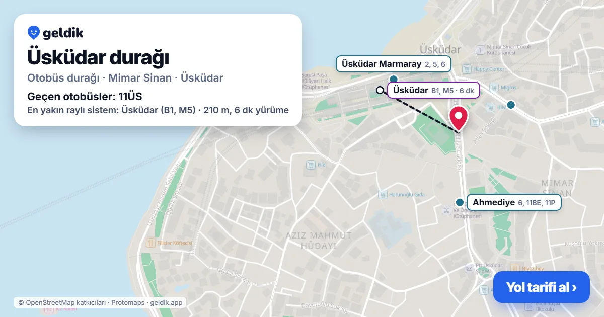 Üsküdar otobüs durağı haritada: konumu ve yakındaki duraklar