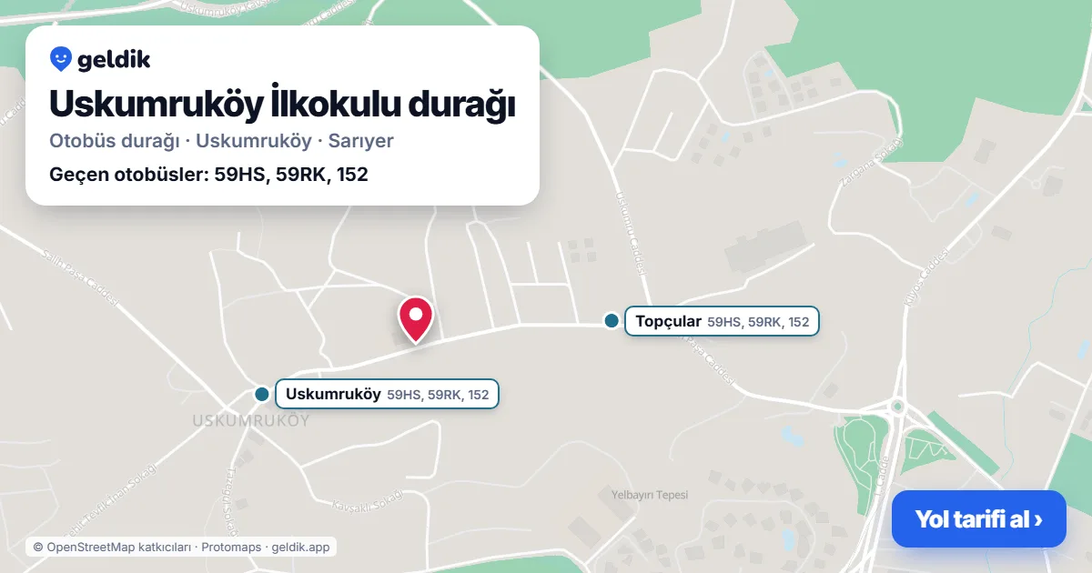 Uskumruköy İlkokulu otobüs durağı haritada: konumu ve yakındaki duraklar