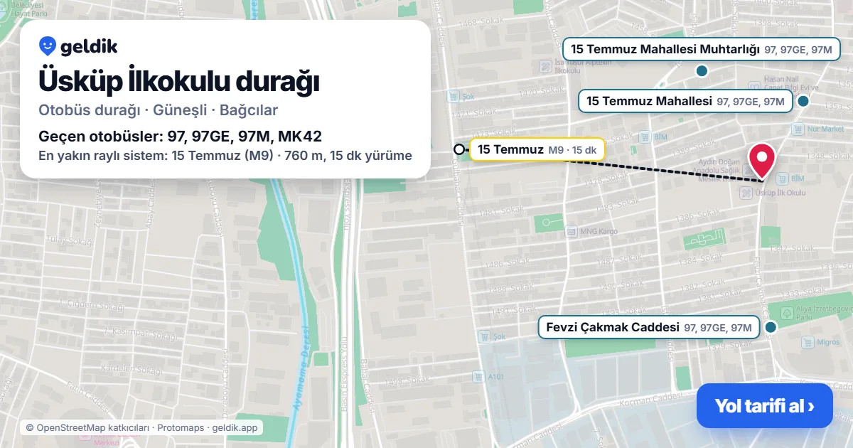 Üsküp İlkokulu otobüs durağı haritada: konumu ve yakındaki duraklar